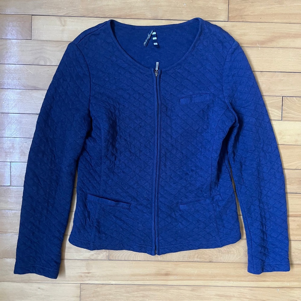 Mademoiselle Saint James Navy Blue Quilted Knit Full Zip Jacket Nautical Small